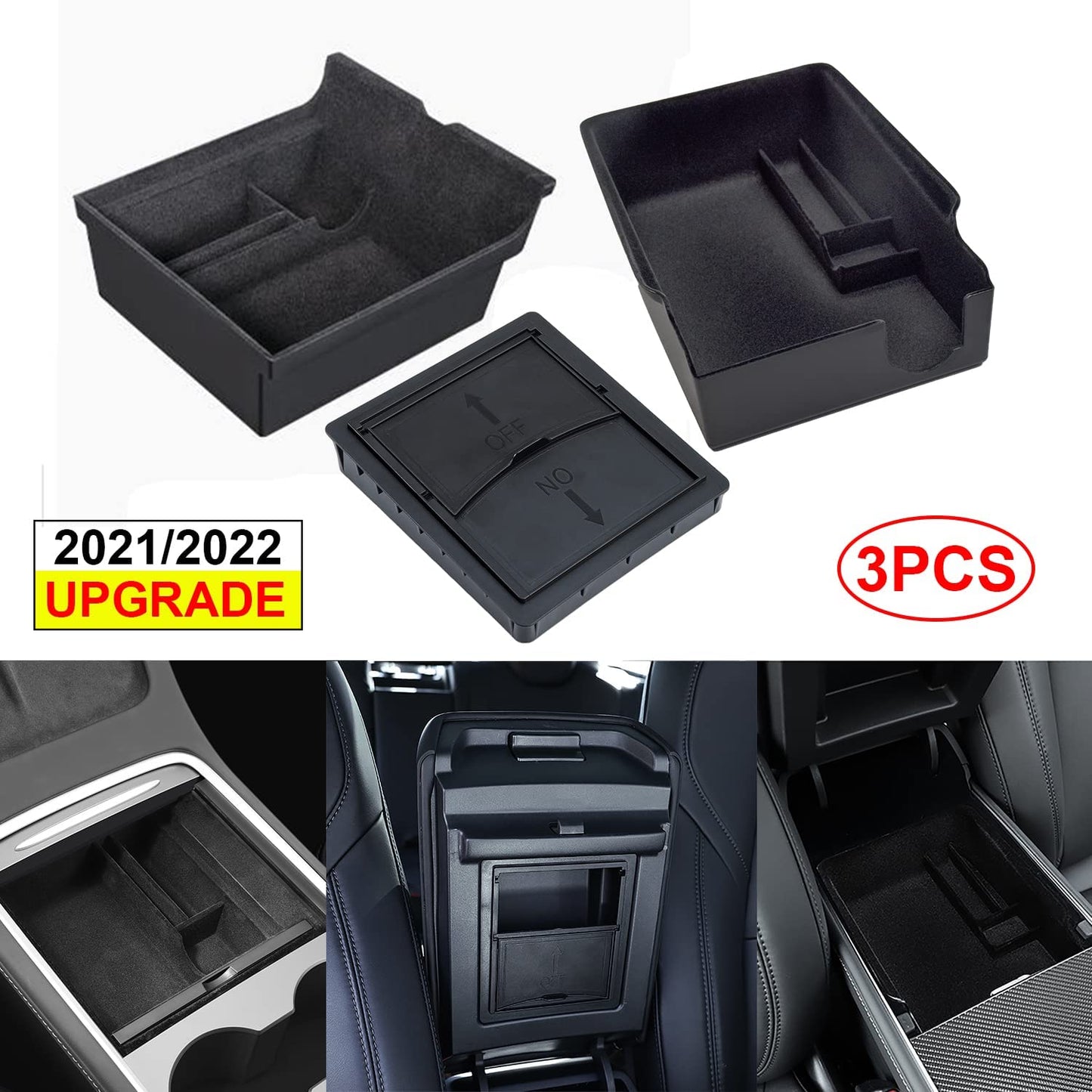 3 Pcs Center Console Organizer Set for 2021 Tesla Model 3/Y